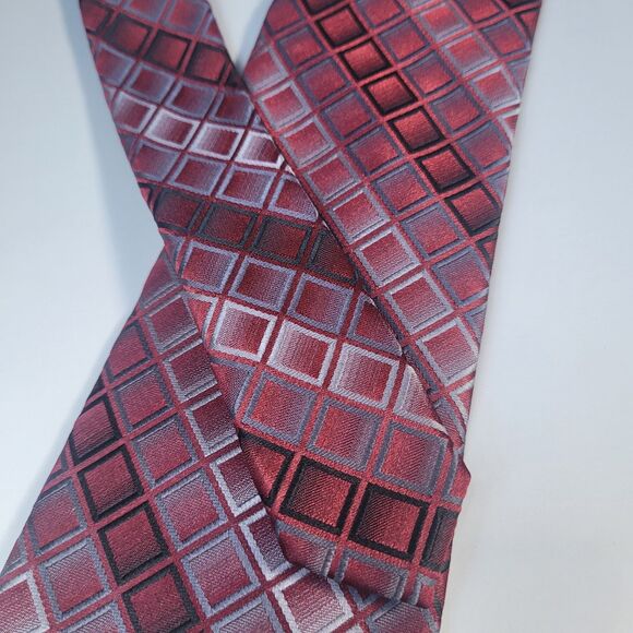 Van Heusen Red black grey stripe geometric squares polyester tie slim - Picture 6 of 8